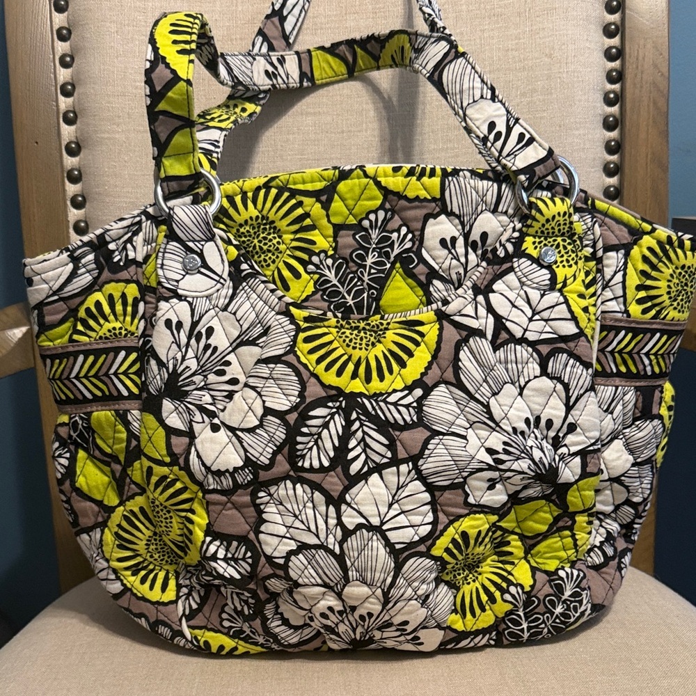Vera Bradley White, Green and Yellow Floral Cotton Tote